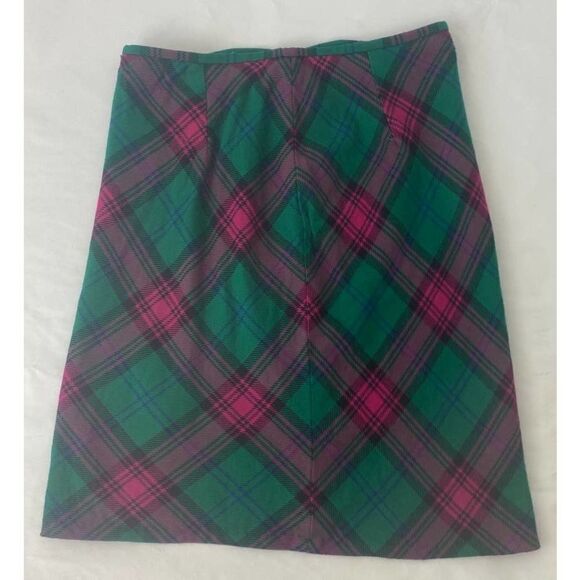 Vintage Jones New York Plaid Skirt Pink Green 100% Wool - Size 14 - Picture 1 of 10